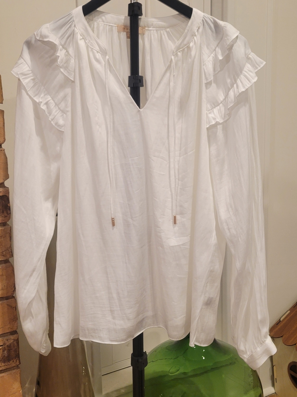 Skies Are Blue White Ruffle-Trim Peasant Blouse